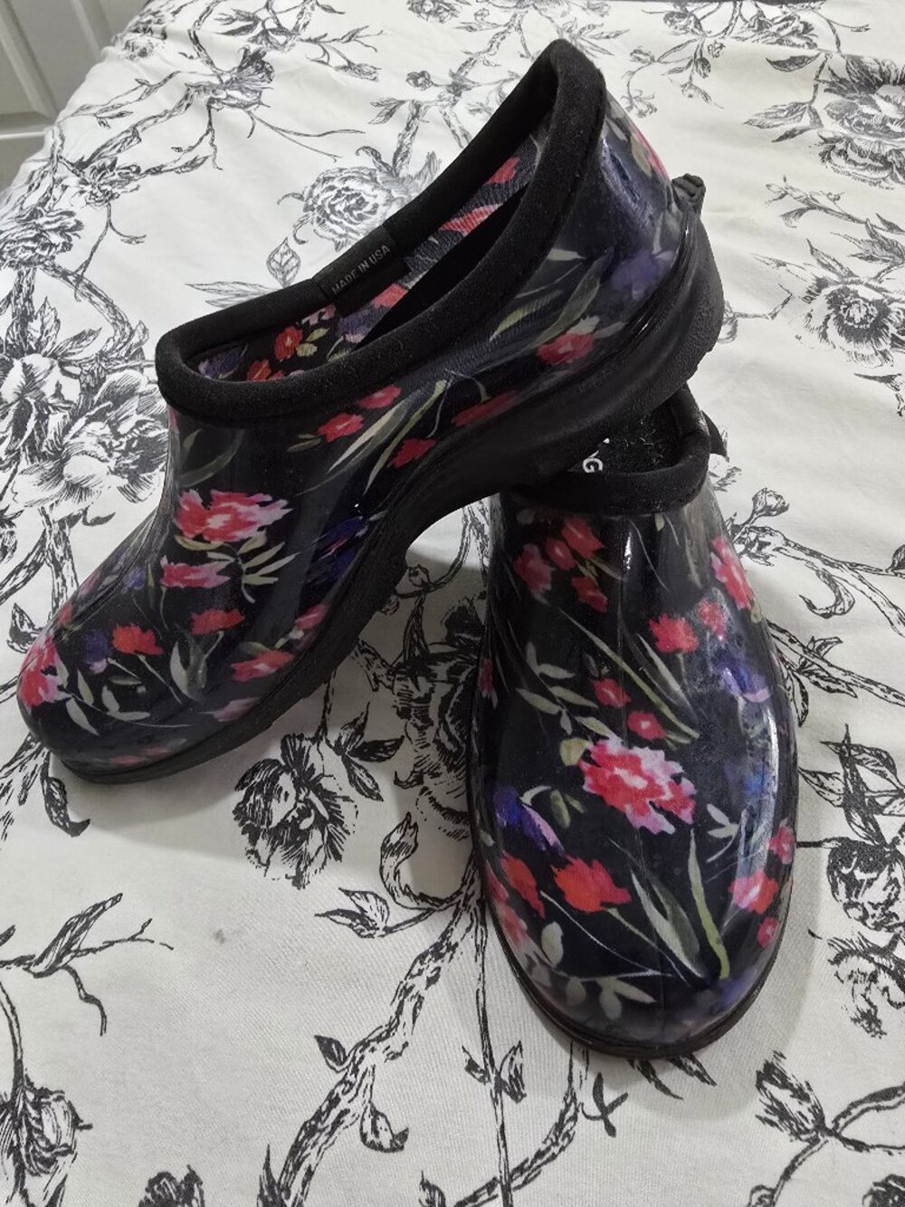 Sloggers Garden Shoes Womens 7 Black Foral Waterproof Comfort USA Rain Barn